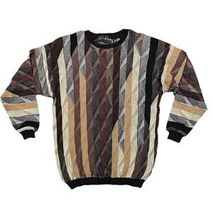 TUNDRA CANADA Sweater Sz Large Textured Ribbed 3D Cotton BIGGIE Hip Hop 80's